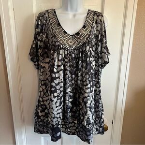 Fashion Bug Black and White Cold Shoulder Patterned Blouse